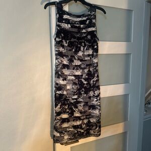 Adrianna Papell Black and Gray Midi Dress